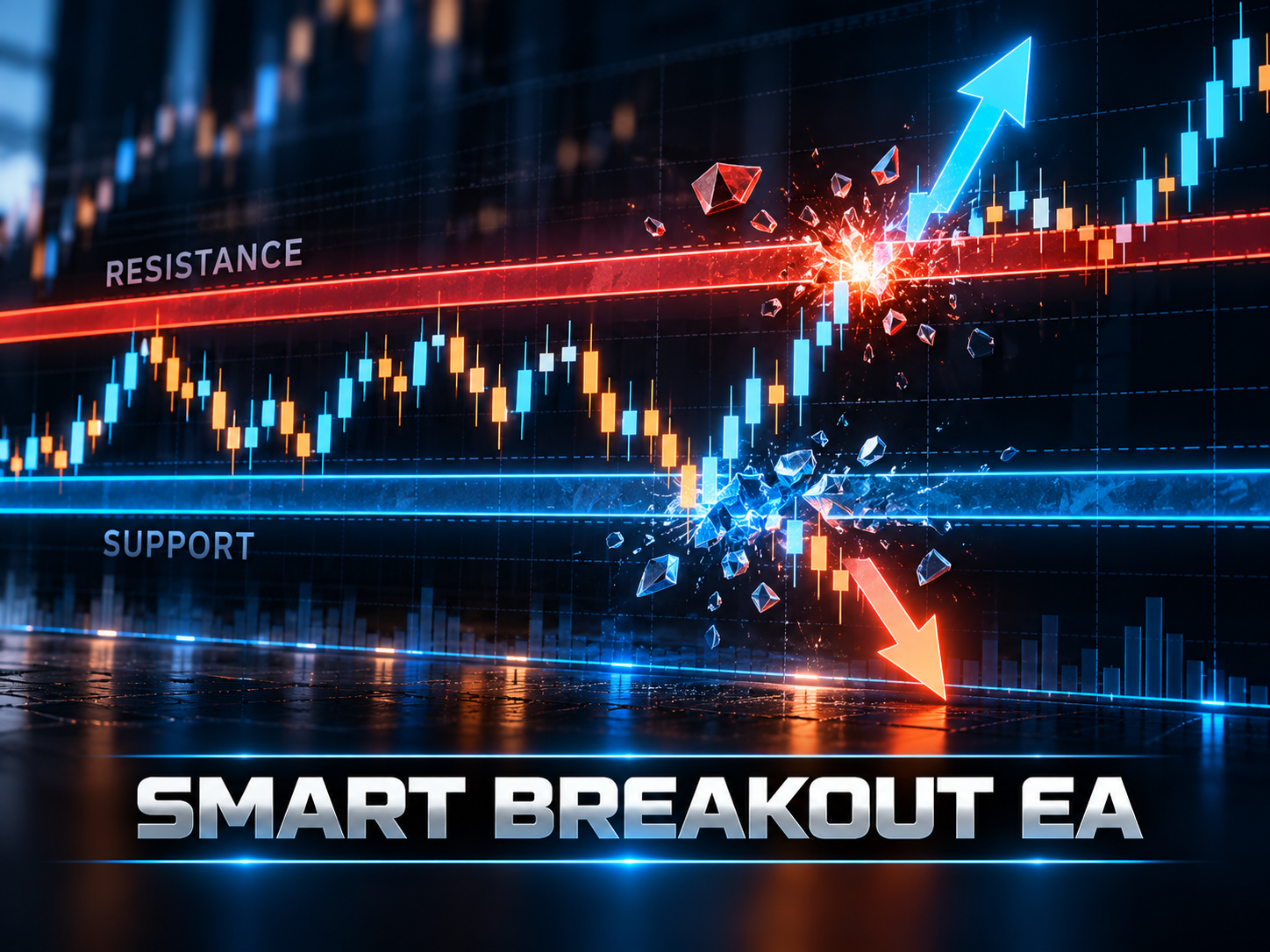 Smart Breakout EA artwork showing price breaking support and resistance levels